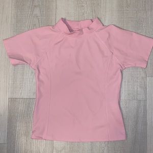 Girls Short-Sleeved Pink Rash Guard Bathing Suit Top, 5-6